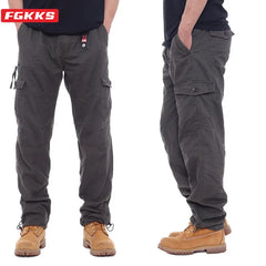 Men Multi-pocket Cargo Pants Zipper Pure Cotton Straight Leg Pants