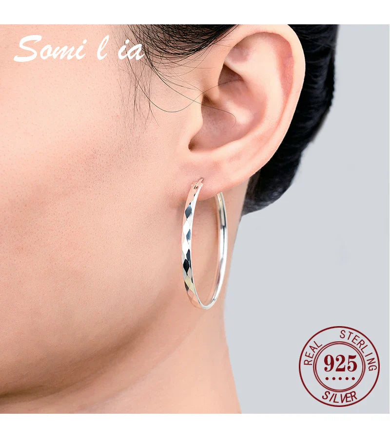 Somilia - Women's Big Hoop Earrings, New Collection 100% 925 Sterling Silver Jewelry Fashion Women18K Golden серьги кольца