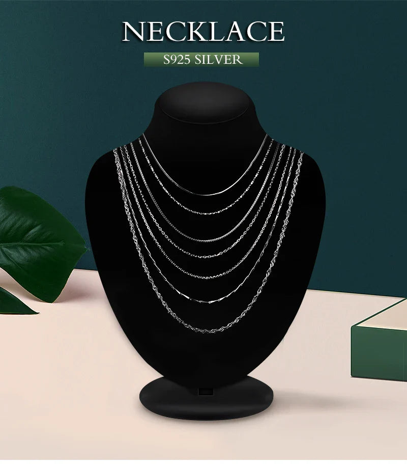 JewelryPalace Genuine 100% 925 Sterling Silver Necklace Ingot Twisted Trace Belcher Snake Bar Singapore Box Chain Necklace Women