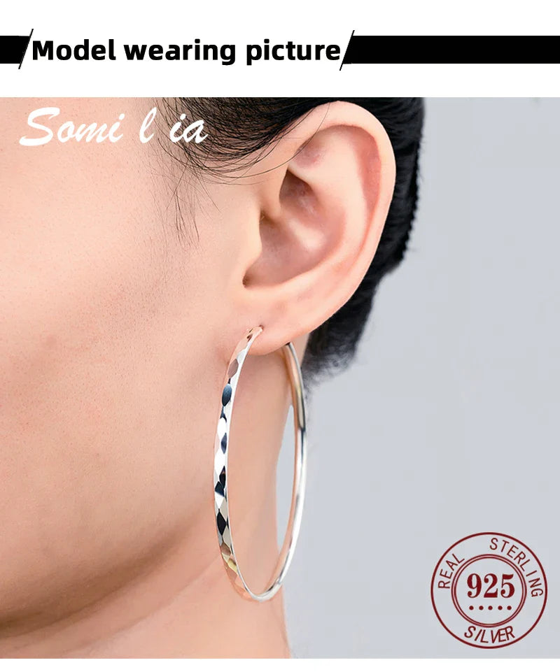 Somilia - Women's Big Hoop Earrings, New Collection 100% 925 Sterling Silver Jewelry Fashion Women18K Golden серьги кольца