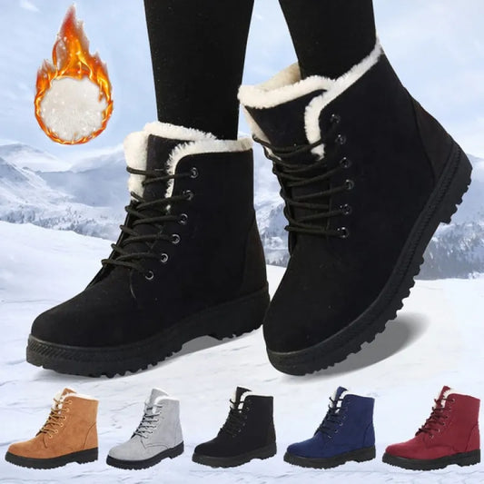 Women Winter Boots Ladies Snow Boots Lace Up Ankle Boots Female Non Slip Plush