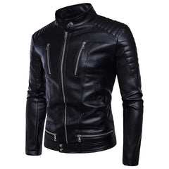 Mens Bomber Jackets Fashion Men Faux Leather Coat Zipper Overcoat Moto Jacket