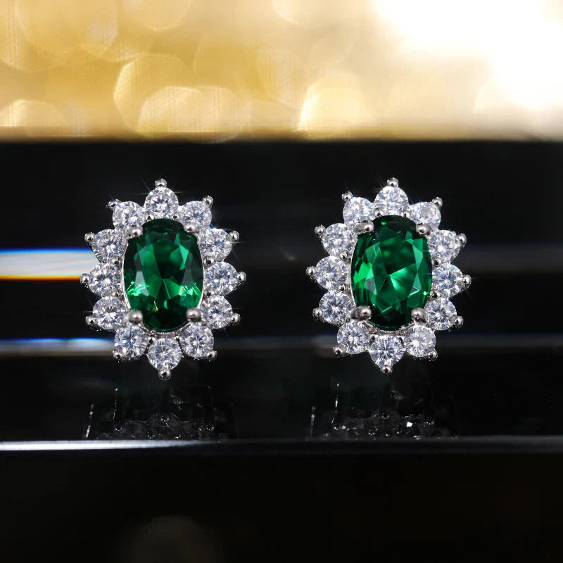Huitan Fashion Sunflower Shape Stud Earrings Women Brilliant Oval Cubic Zirconia Luxury Female Party Jewelry Earring Top Quality