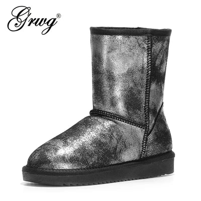 100% Real Cowhide Leather Winter Snow Boots For Women Winter Women Shoes High Quality Black 34-44