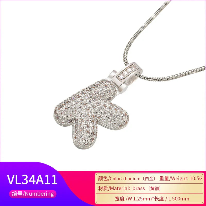 ZHUKOU 1.25x500mm Fat and lovely crystal brass silver color  letter necklace for women friends birthday gift model: VL34