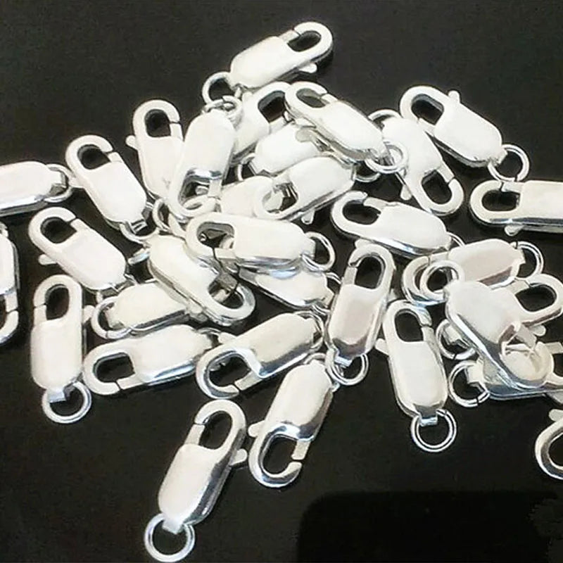 2pcs Real Pure Solid 925 Sterling Silver Lobster Clasp Hook Claw Buckle With Close Sealed Ring Connector Jewelry Findings