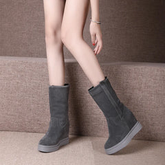 Woman Booties Autumn Winter Leather Casual Wedges High Heels Shoes