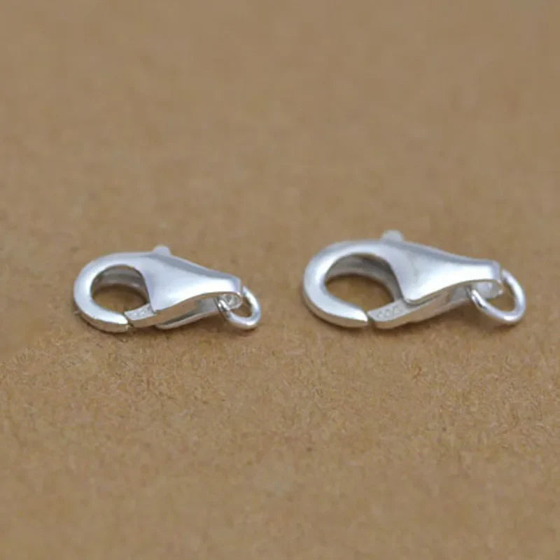 2pcs Real Pure Solid 925 Sterling Silver Lobster Spring Clasps with Ring Hook Claw Buckle Connector Jewelry Making Findings