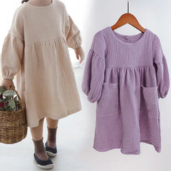 Autumn Spring Children's Clothes Organic Cotton Double Gauze Loose Pockets