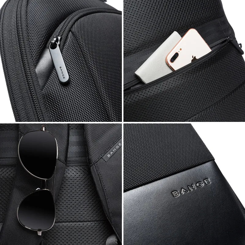 BANGE Slim Men Business Expandable Waterproof 15.6" Laptop Backpack Fashion Male Travel Light Scalable Shoulder Bags for Men