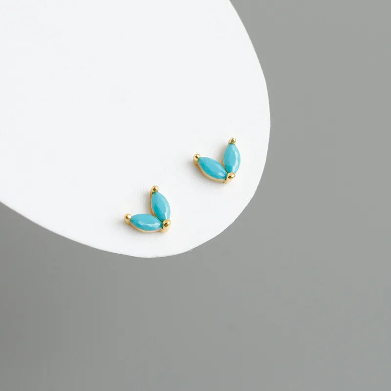 WANTME 925 Sterling Silver Fashion Korean Chic Blue Horse Eye Zircon Stud Earrings for Women Teen Simple Color Piercing Jewelry