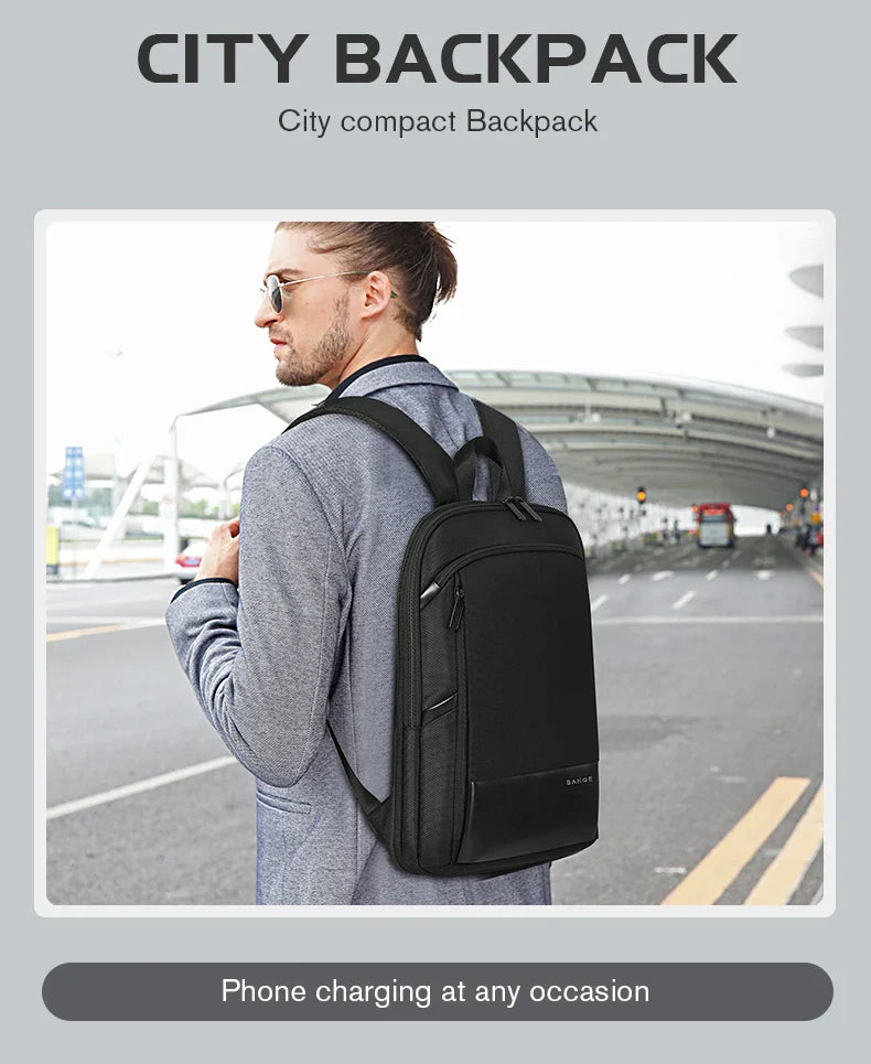 BANGE Slim Men Business Expandable Waterproof 15.6" Laptop Backpack Fashion Male Travel Light Scalable Shoulder Bags for Men