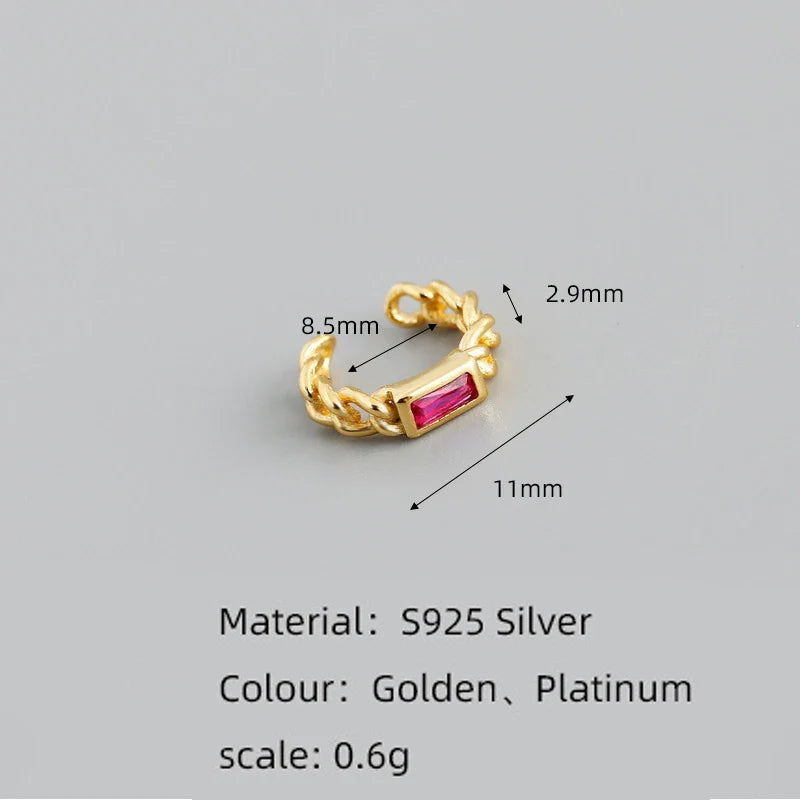 WANTME 925 Sterling Silver Colorful Square Shiny Zircon Beads Piercing Stud Earrings for Women Fashion Gothic Exquisite Jewelry