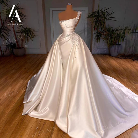 White Bridesmaid Dresses: Wedding Dress 3 In 1 Pearls Mermaid Court Train Princess