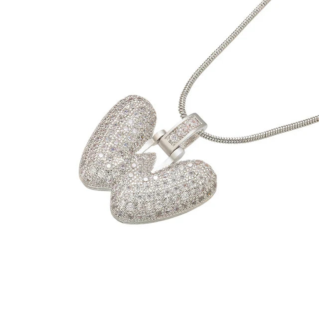 ZHUKOU 1.25x500mm Fat and lovely crystal brass silver color  letter necklace for women friends birthday gift model: VL34