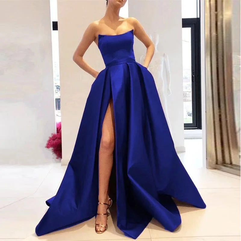 Homecoming Dresses: Prom Dresses with Pockets Side Slit Strapless