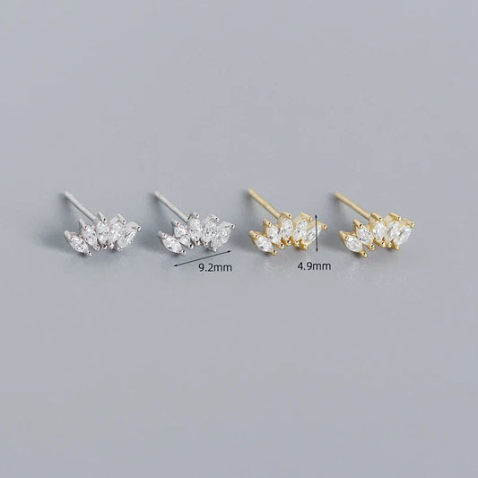 WANTME Luxury Genuine 925 Sterling Silver White Zircon Horse Eye Stud Earrings for Women Chic Office Youth Jewelry Accessories