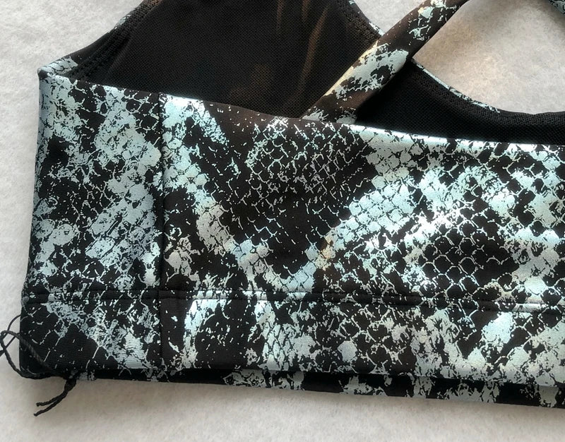 Women's Retro Metallic Snake Gym Leggings Blue Silver Shiny Legging Fitness Bottom