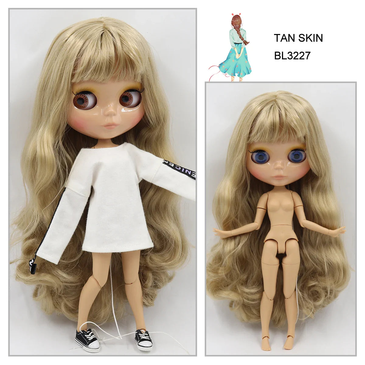 ICY DBS Blyth doll 1/6 bjd joint body tan skin doll glossy face 30cm toy random eyes colors