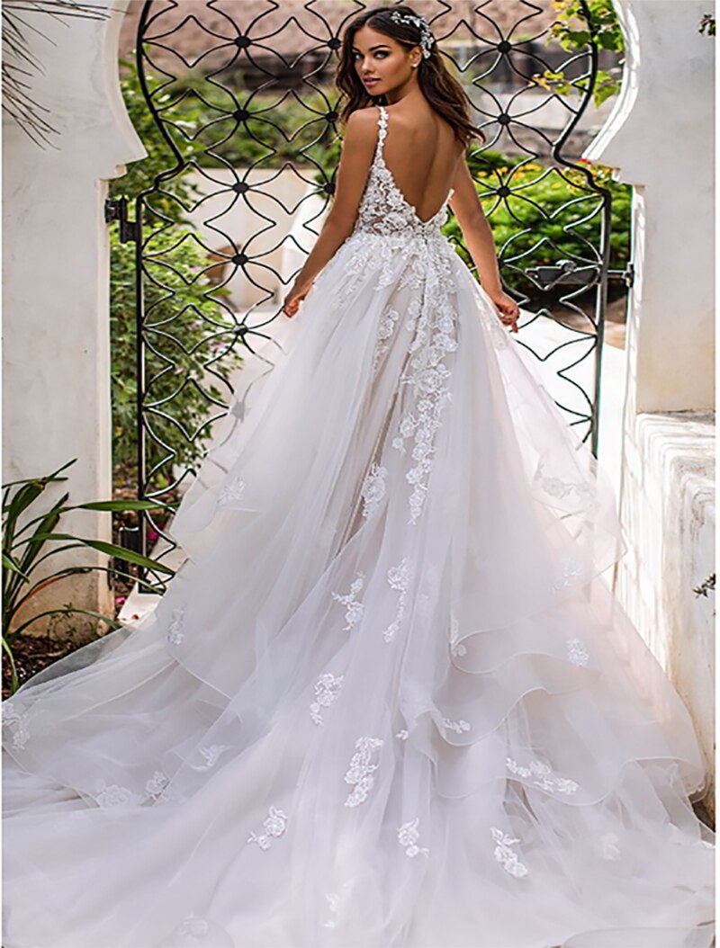White Bridesmaid Dresses: Wedding Dress 3D Flowers Spaghetti Strap Bride Dresses