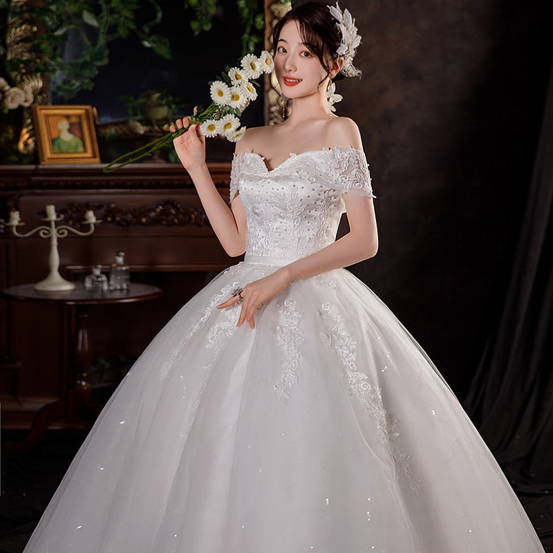 White Bridesmaid Dresses: Ball Gown Wedding Dresses Off The Shoulder Wedding Gowns