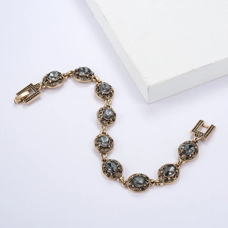 Wbmqda Charm Ethnic Wedding Bracelet Women 585 Antique Gold Boho Gray Crystal Bracelet Vintage Jewelry Russia Accessories