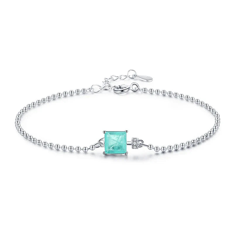 Modian 2021 New Real 925 Sterling Silver Luxury Square Tourmaline Beads Chain Bracelet For Women Paraiba Fine Statement Jewelry