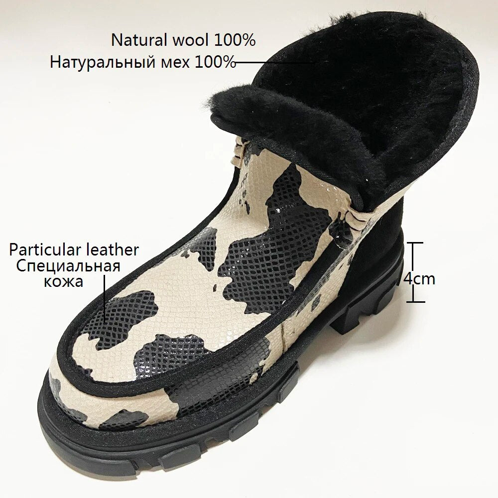 Women Winter Ankle Boots Ladies Chunky Heels Wool Snow Boots