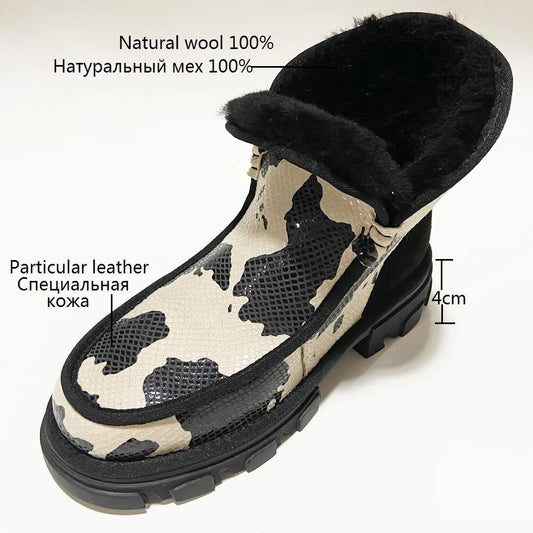 Women Winter Ankle Boots Ladies Chunky Heels Wool Snow Boots