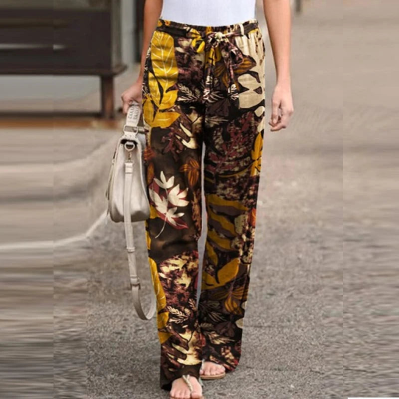 Women Long Pants 2024 Spring Fashion High Waist Drawstring Straight Loose Pants
