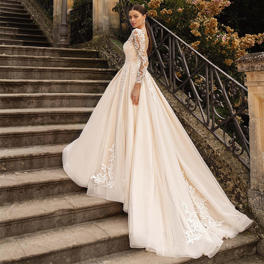 White Bridesmaid Dresses: Boho Lace Tulle Wedding Dress  Princess Champagne A-Line