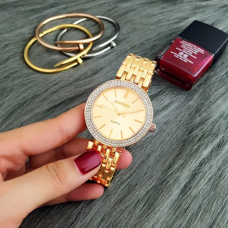Contena Luxury Simple Women's Wristwatches Full Stainless Steel Women Quartz Watch Business Ladies Watch Clock erkek kol saati