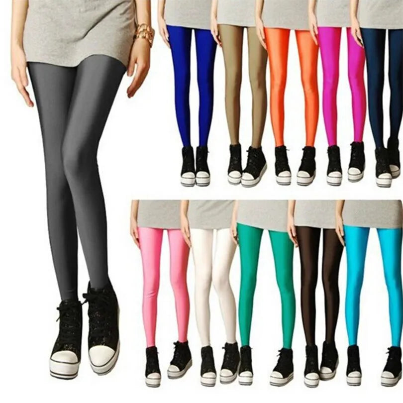 Spring Solid Candy Neon Leggings for Women High Stretched Female Legging