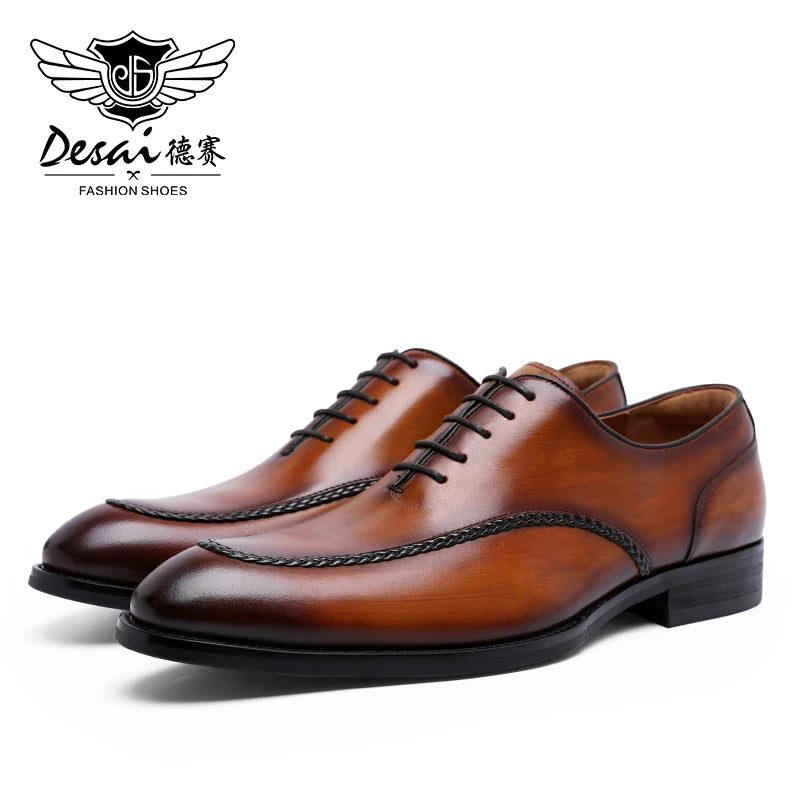 Desai Men's Shoes Genuine Leather British Toe Carved Business Shoes For Men Classic Dress Formal Wedding 2021 New