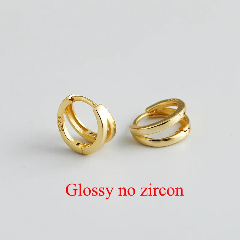 WANTME 925 Sterling Silver Simple Glossy Double Ear Buckle for Women Unique Charm Party Hoop Earrings Fine Jewelry Accessories