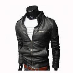 Men Faux Leather Jacket Zippers Men's Stand Collar Coat Spring Autumn Casual