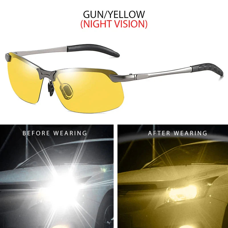 Half-frame Photochromic Sunglasses Men Women Vintage Metal Polarized Sun Glasses For Male Night Vision Driving Shades
