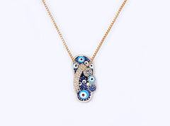 Pave CZ Rhinestone Enamel Slipper Pendant For Women Blue Evil Eye Necklace