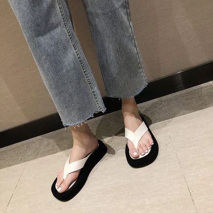 black/white mixed color thick bottom flip flops women famous designe clip toe slippers ladies platform jandal slides beach shoes
