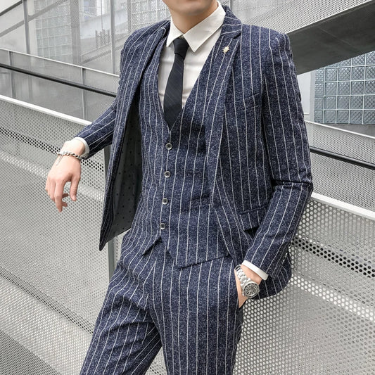 men's suit 3-Pieces Blazers+Pant Fashion Korean Slim Fit Casual men's tuxedo