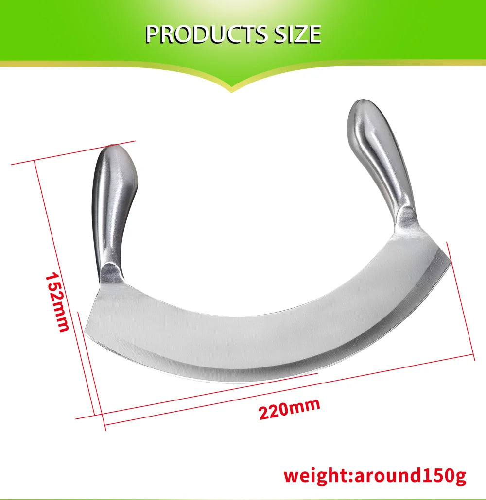 8.5 Inch Stainless Steel Mezzaluna Knife Pizza Cutter Fruit Vegetable Salad Chopper