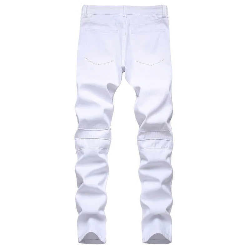 Men White Skinny Jeans Plus Size 28-42 European American Slim Fit Fold