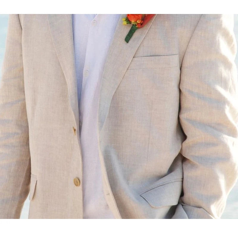 Tuxedo for Mens: Beige Linen Men's Suits for Summer Beach Wedding 2 Pcs American