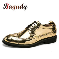 Brand Men Dress Shoes gold Glitter Men Formal Shoes