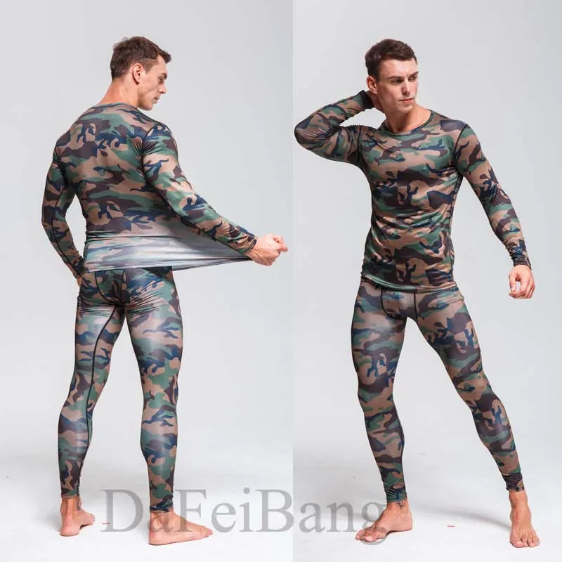 Quick Dry Camouflage Men's Running Sets Compression Sports Suits Skinny Tights Clothes Gym Rashguard Fitness Sportswear Men 2021