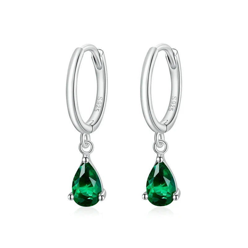 BAMOER Silver ISHWAR Green Water Drop Earrings 925 Sterling Silver 4 Colors Drop Shape Earring for Women Statement  Jewelry