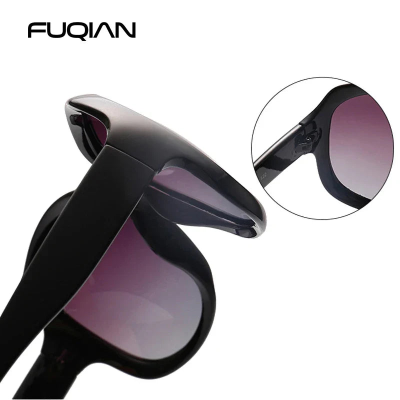 FUQIAN Brand Design Elegant Polarized Oversized Round Sunglasses Women Simple Fashion Big Plastic Ladies Sun Glasses UV400