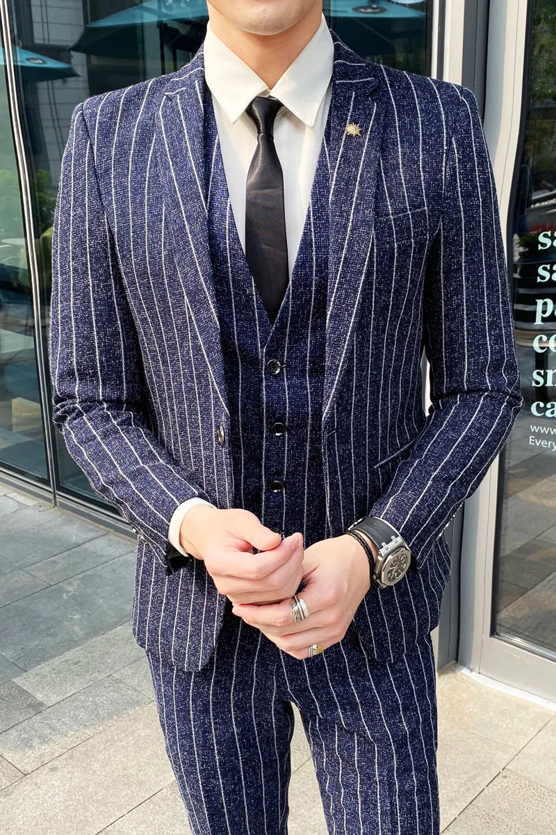men's suit 3-Pieces Blazers+Pant Fashion Korean Slim Fit Casual men's tuxedo