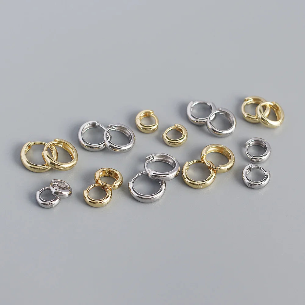 WANTME 925 Sterling Silver Minimalism Punk Rock Wide Hoop Earrings for Women Men Fashion Gothic Bohe Huggie Ear Buckle Jewelry
