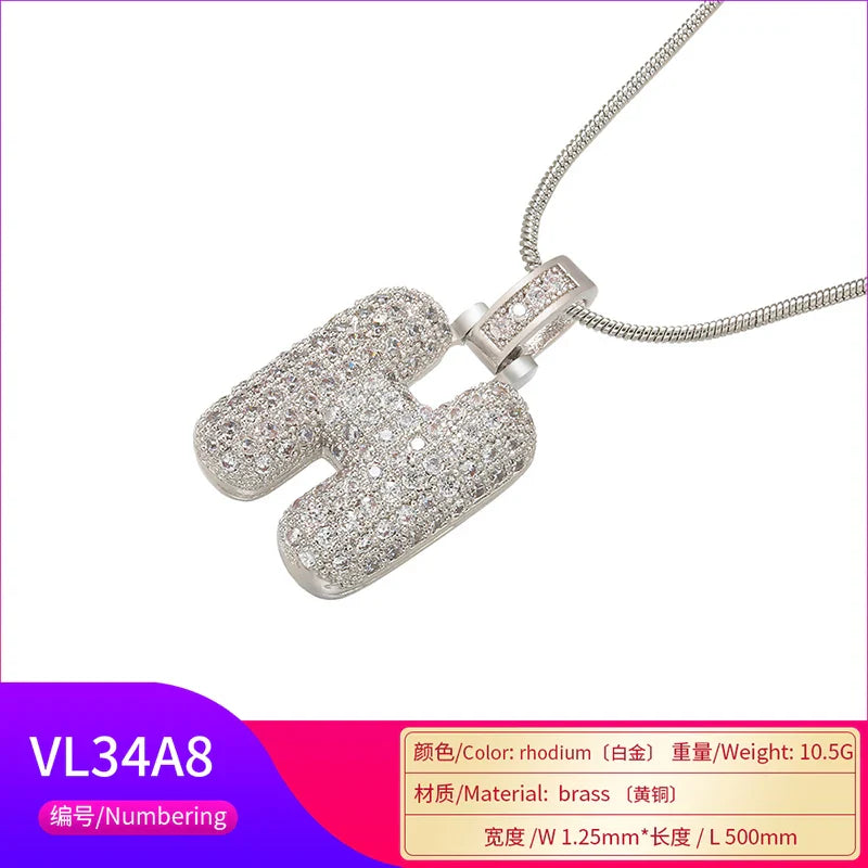 ZHUKOU 1.25x500mm Fat and lovely crystal brass silver color  letter necklace for women friends birthday gift model: VL34